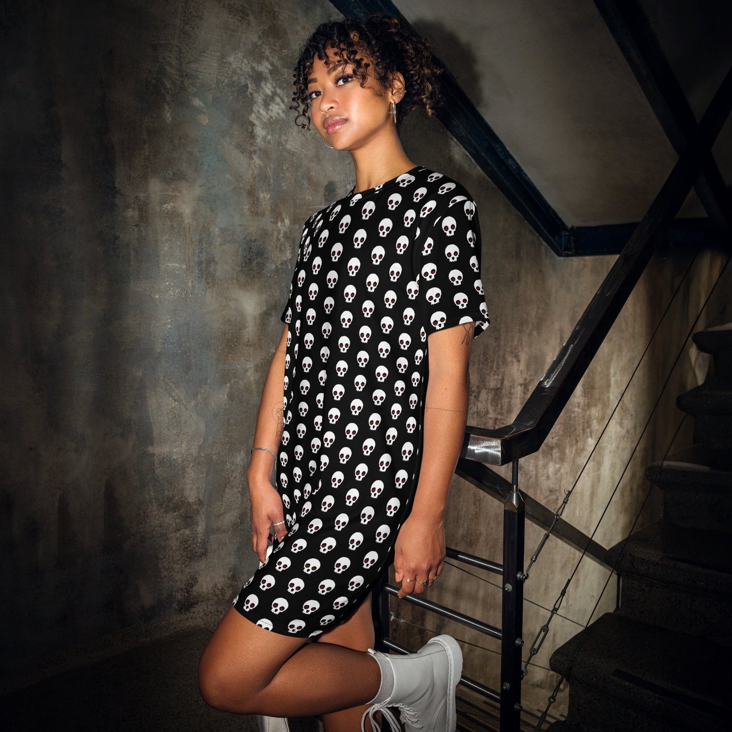 skulls print t-shirt dress