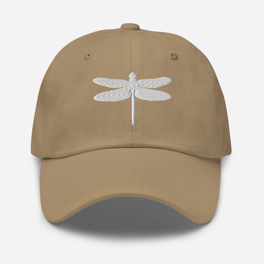 classic dad hat baseball cap with dragonfly design, khaki